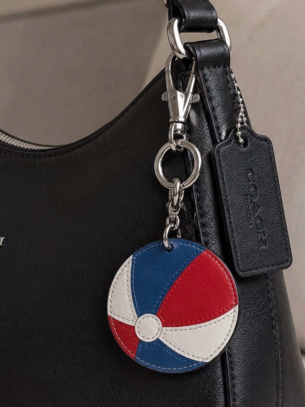 Coach Leather Beach Ball bag charm keychain silver red blue white & dusty - NWT - Picture 10 of 10